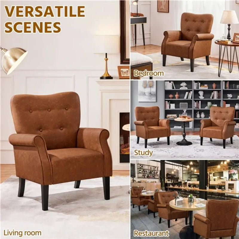 1 Pair Mid-century Modern Faux Leather Accent Chair Armchair by Yaheetech