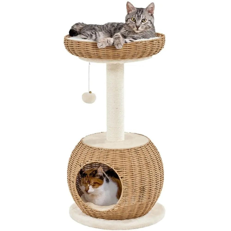 Yaheetech Rattan Cat House Cat Tower Rattan Cat House Cat Tower