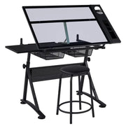 Height Adjustable Glass Drafting Table & Stool Set Art Table – view 3