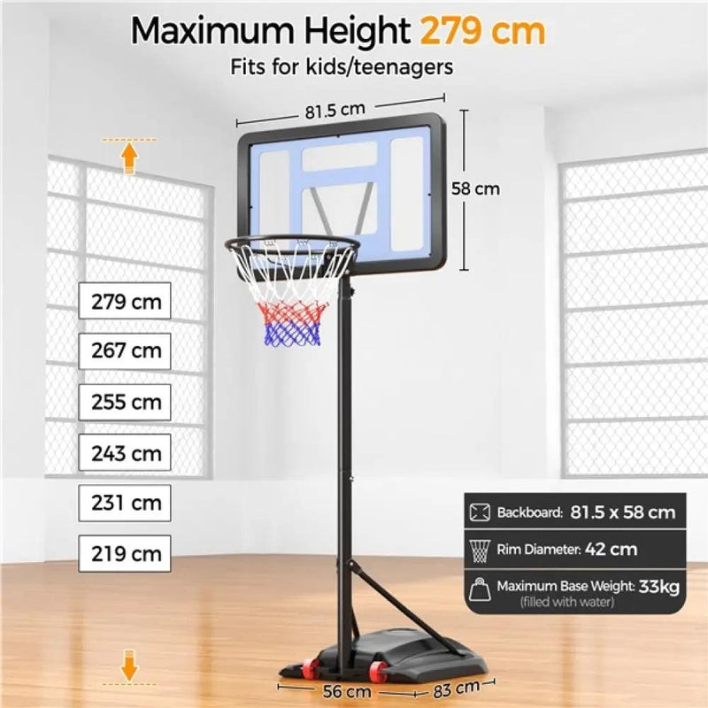 Yaheetech 7.2-9.2FT Height-Adjustable Basketball Hoop System 7.2-9.2FT Height-Adjustable Basketball Hoop System