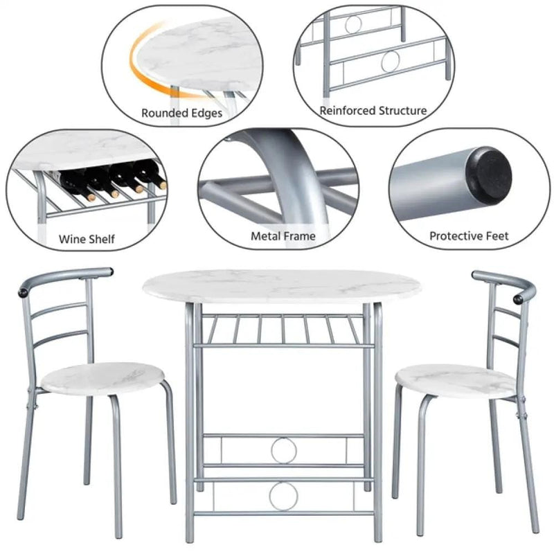 Yaheetech Modern Dining Set 1X Table + 2 Chairs Modern Dining Set 1X Table + 2 Chairs