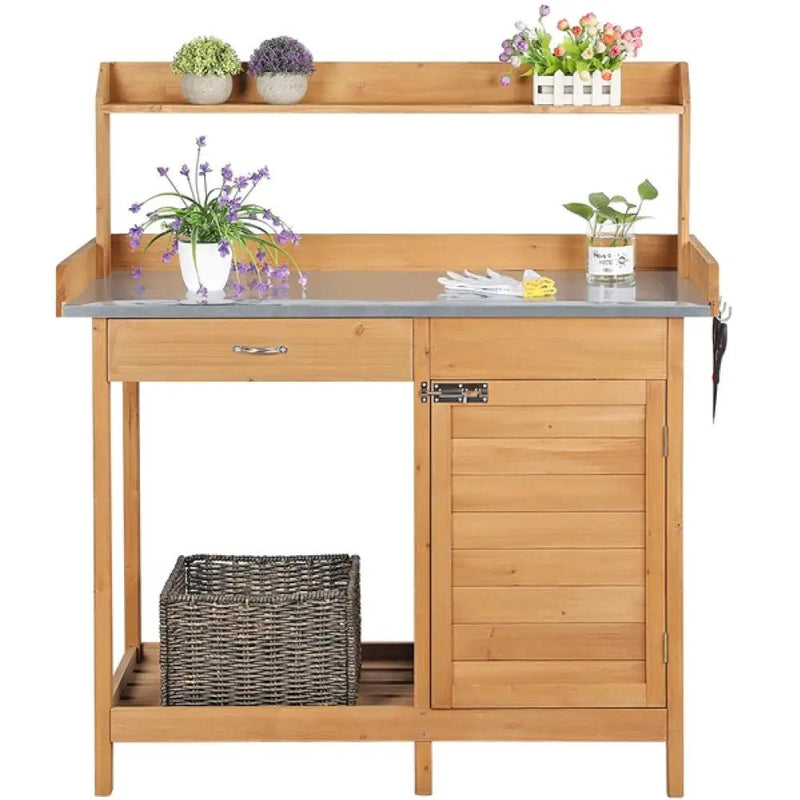 Outdoor Garden Potting Bench Table Work Bench Metal Tabletop – view 3