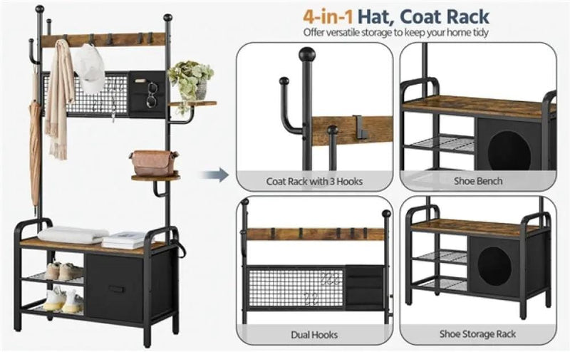 Yaheetech Hall Tree with Cat House Coat Rack Shoe Rack Hall Tree with Cat House Coat Rack Shoe Rack