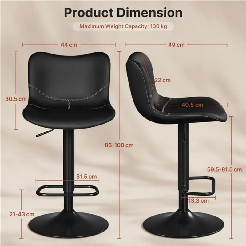 Yaheetech Set of 2 Height Adjustable PU Leather Bar Stools Set of 2 Height Adjustable PU Leather Bar Stools