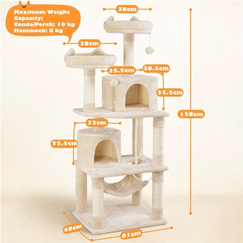 Multi-Level Cat Tree with 2 Condos & 2 Perches & Scratching Posts & Hammock – view 3