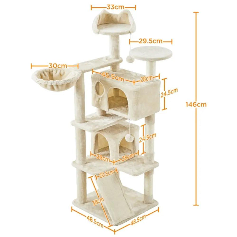 Cat Tree Condo Kitten Tree Tower w/ 2 Condos & Dangling Ball & Round Platform & Ladder – view 3