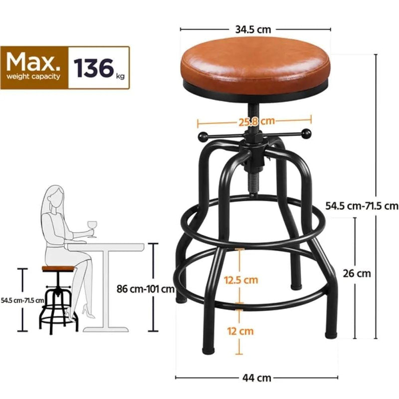 Vintage Industrial Bar Stool Rustic Swivel Bar Stool Round Faux Leather Metal Stool – view 4