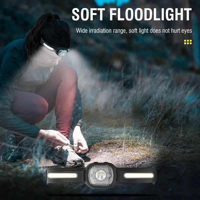 BROUIT COB LED Headlamp Sensor Head Light Rechargeable Flashlight For Emergency – view 8