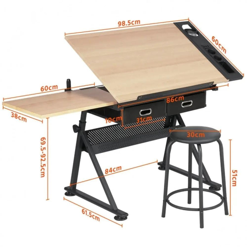 Drafting Table & Stool Set with Adjustable Table Angles & Heights All-in-One – view 4