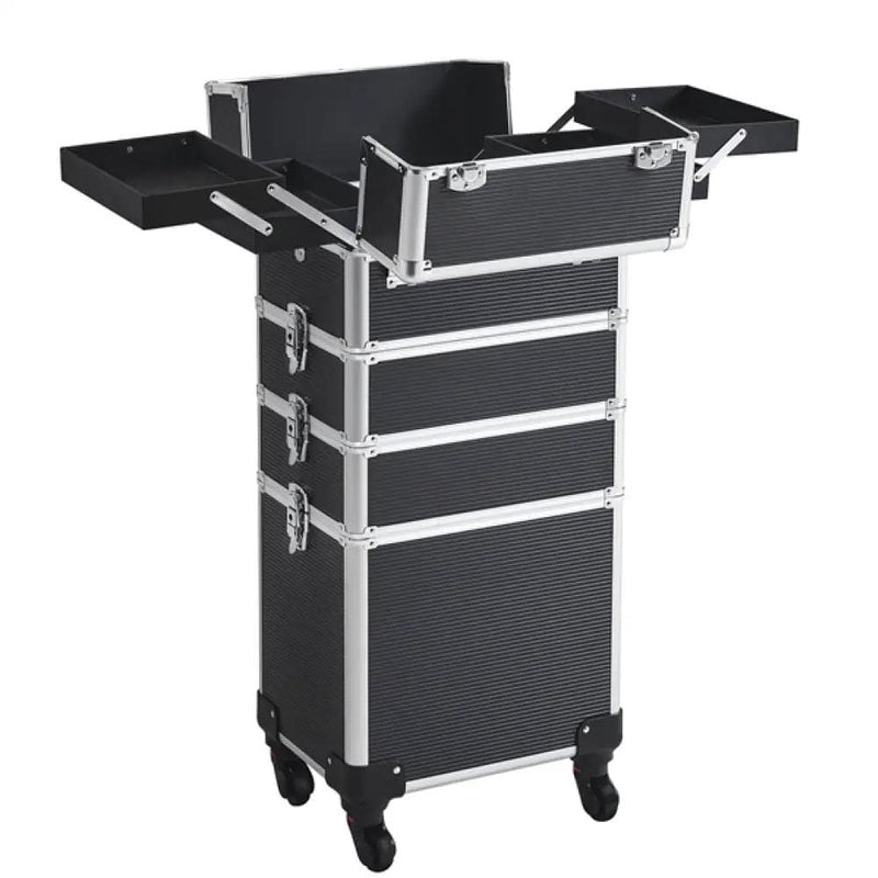 5-In-1 Professional Aluminum Rolling Cosmetic Makeup Train Cases Trolley – view 4