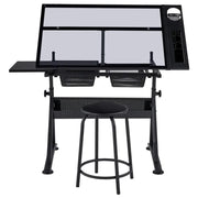 Height Adjustable Glass Drafting Table & Stool Set Art Table – view 4