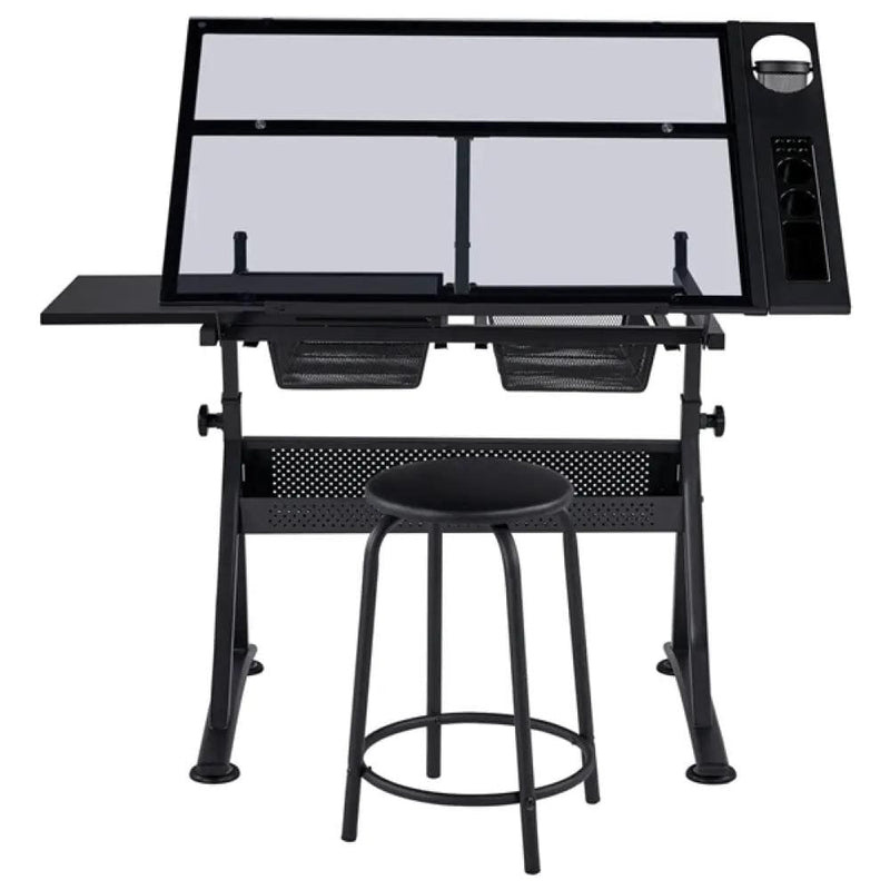 Height Adjustable Glass Drafting Table & Stool Set Art Table – view 4