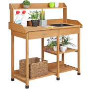 Potting Bench Table Removable Sink Firwood Drawer Open Multiple Shelves – view 4