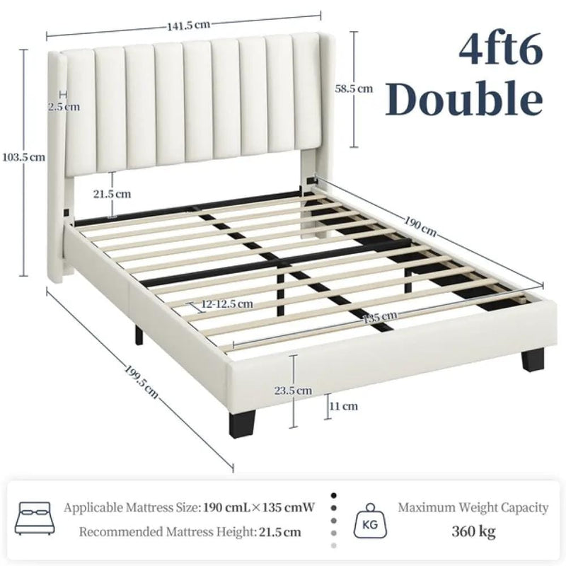 Yaheetech 135 cm W x 190 cm L Upholstered Bed Frame With Base & Wing Side 135 cm W x 190 cm L Upholstered Bed Frame With Base & Wing Side