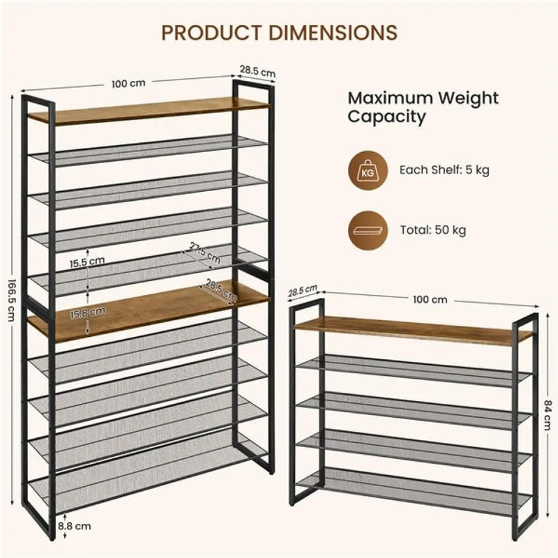 Yaheetech 10-Tier Iron Shoe Rack Organizer 10-Tier Iron Shoe Rack Organizer