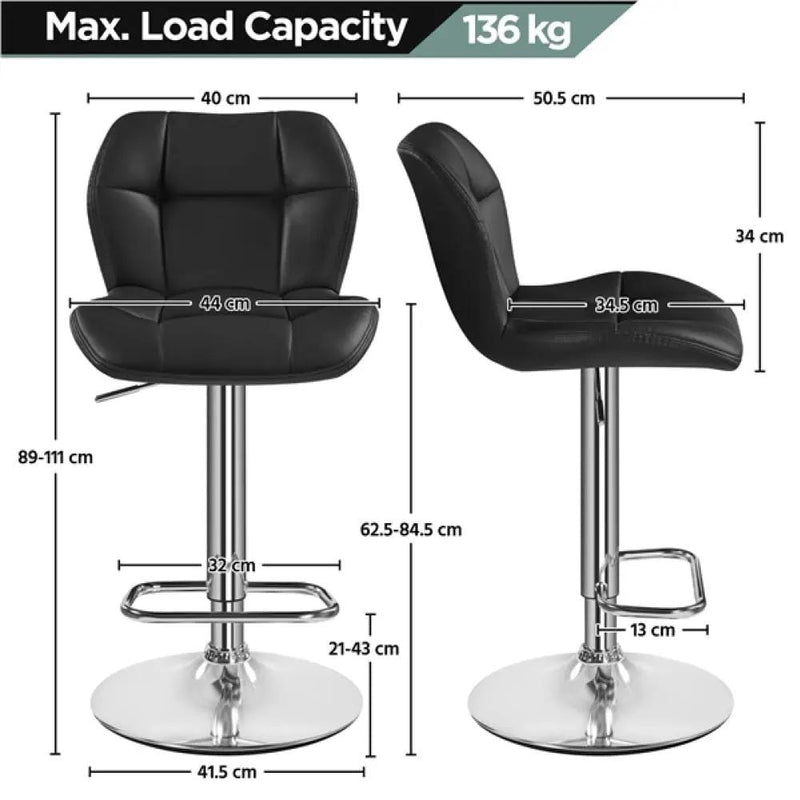 2PCS Adjustable Bar Stool Modern Faux Leather Swivel Bar Chair – view 4