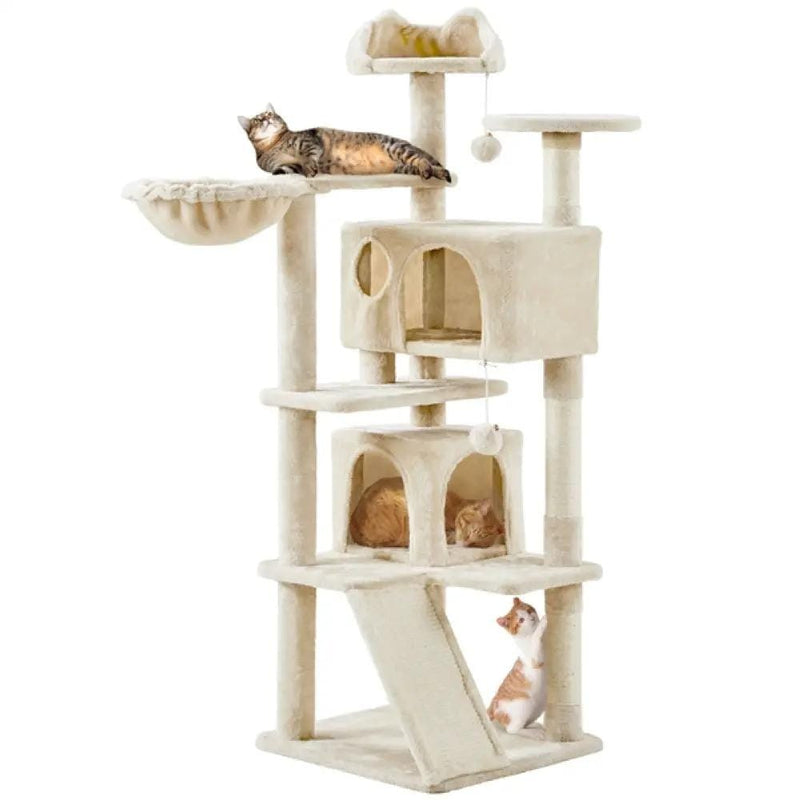 Cat Tree Condo Kitten Tree Tower w/ 2 Condos & Dangling Ball & Round Platform & Ladder – view 4