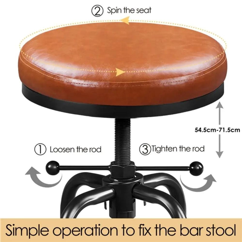 Vintage Industrial Bar Stool Rustic Swivel Bar Stool Round Faux Leather Metal Stool – view 5