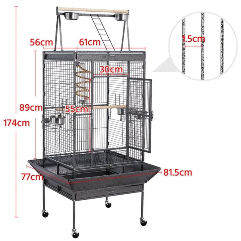 Yaheetech H68.5'' Play Top Parrot Cage Metal Rolling Bird Cage H68.5'' Play Top Parrot Cage Metal Rolling Bird Cage