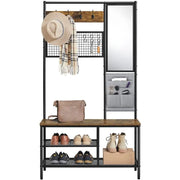 Six-in-one Hall Tree with Shoe Storage Bench/ Mirror/ Storage Bag/ Coat Rack – view 5