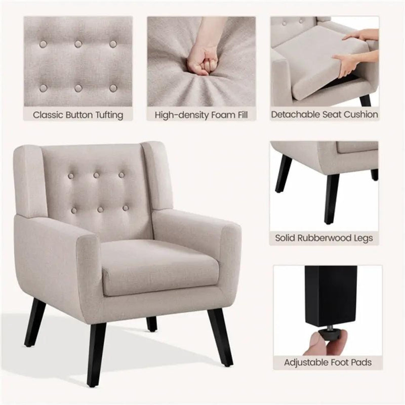 Yaheetech Set of 2 Button Tufted Armchairs with Solid Wood Legs Set of 2 Button Tufted Armchairs with Solid Wood Legs