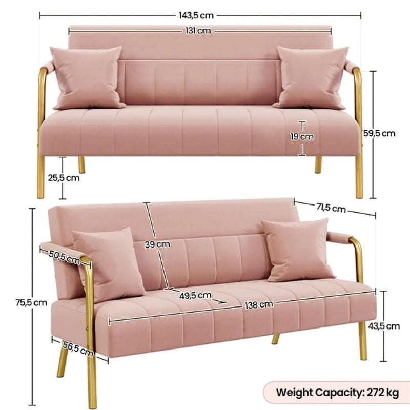 Yaheetech Upholstered Sofa Couch with Gold-tone Metal Arms and Legs Upholstered Sofa Couch with Gold-tone Metal Arms and Legs