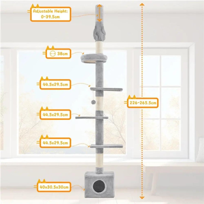 2.3-2.7M Floor-to-Ceiling Cat Tree Adjustable Tall Cat Tower – view 5