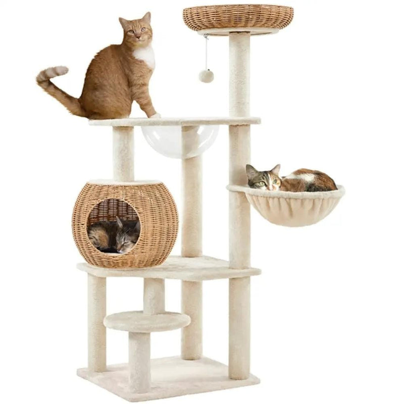 Yaheetech 54″ Tall Rattan Cat Tree Cat Tower 54″ Tall Rattan Cat Tree Cat Tower