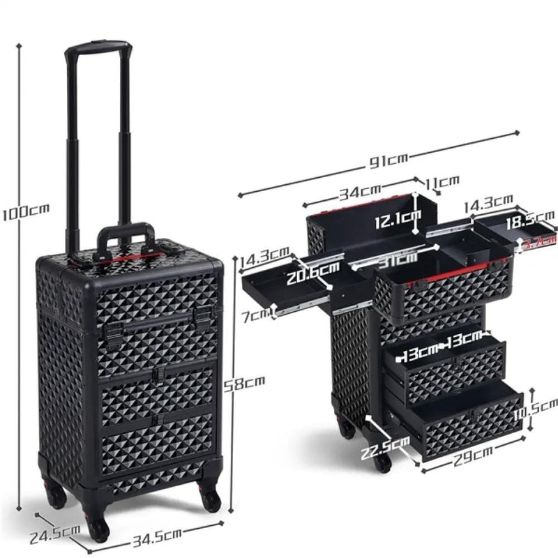 Yaheetech Professional Rolling Makeup Train Case with Drawers Professional Rolling Makeup Train Case with Drawers