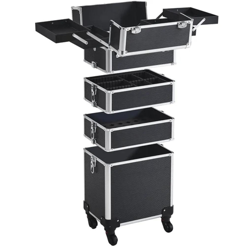 5-In-1 Professional Aluminum Rolling Cosmetic Makeup Train Cases Trolley – view 5