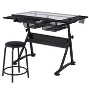 Height Adjustable Glass Drafting Table & Stool Set Art Table – view 5