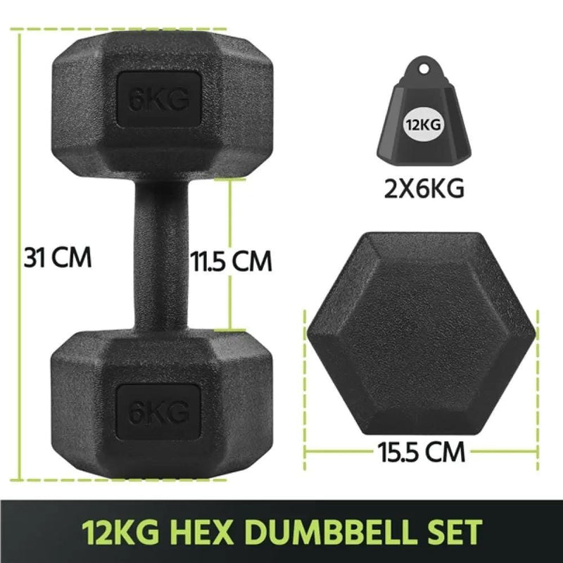 Yaheetech 2x6kg Hexagon Dumbbells Set 2x6kg Hexagon Dumbbells Set
