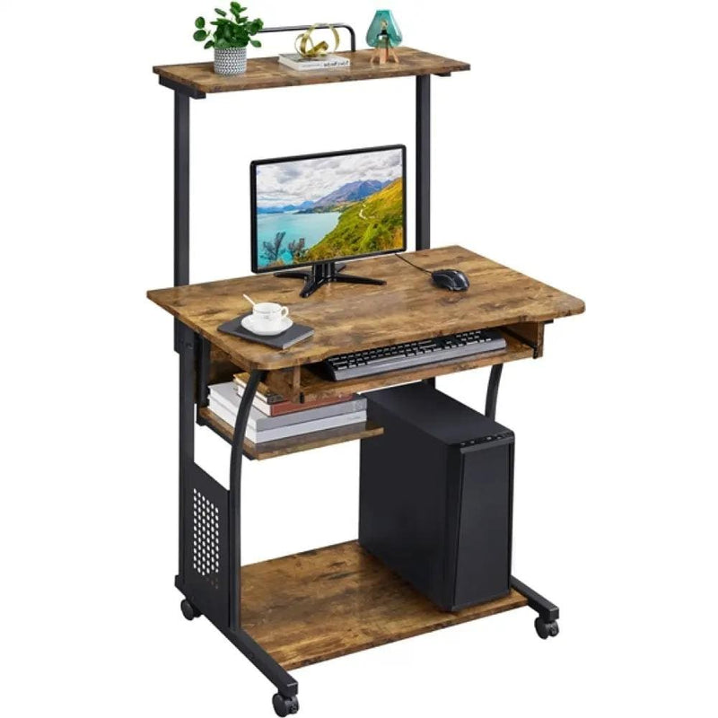 3-Tier Rolling Computer Desk Study Table with Printer Shelf – view 5