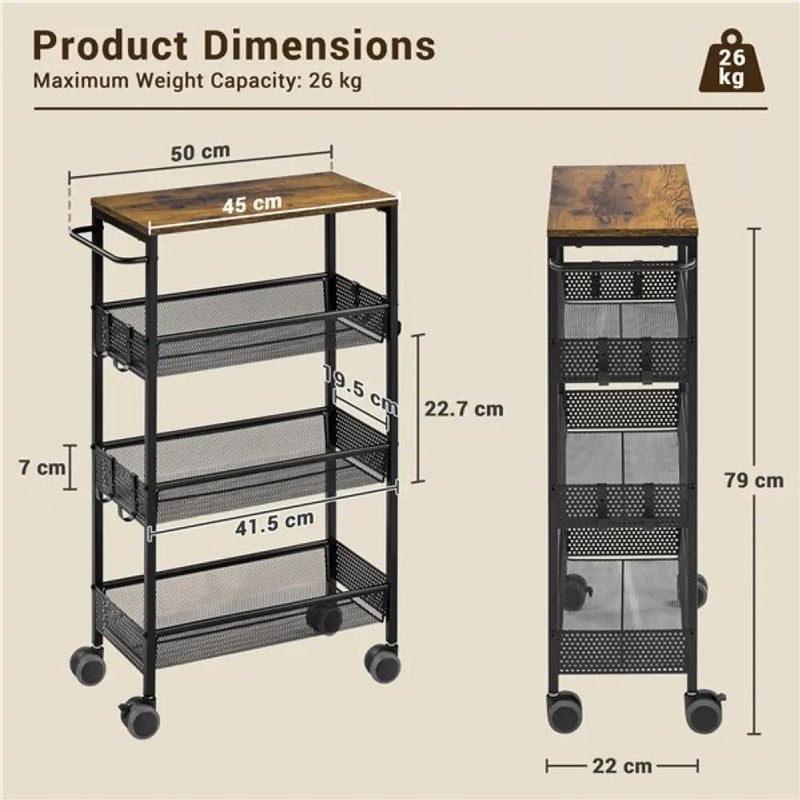 Yaheetech 4-Tier Storage Trolley Kitchen Trolley 4-Tier Storage Trolley Kitchen Trolley