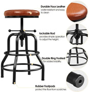 Vintage Industrial Bar Stool Rustic Swivel Bar Stool Round Faux Leather Metal Stool – view 6
