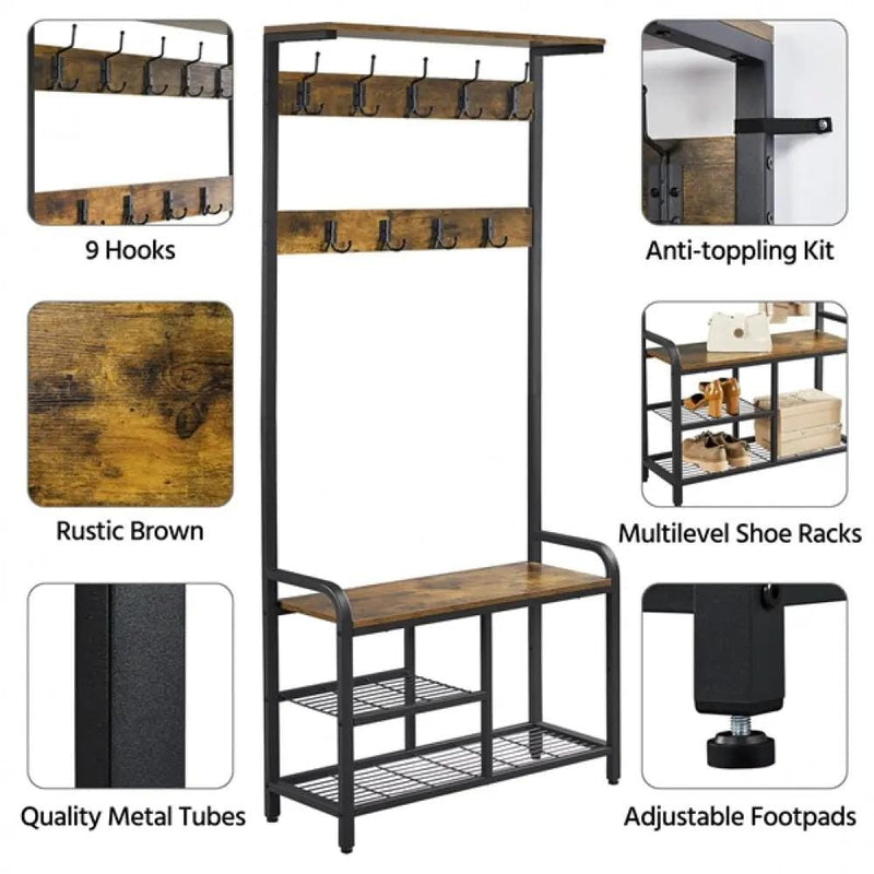 72” H Multifunctional Hall Tree with Bench &amp; Shoe Storage – view 6