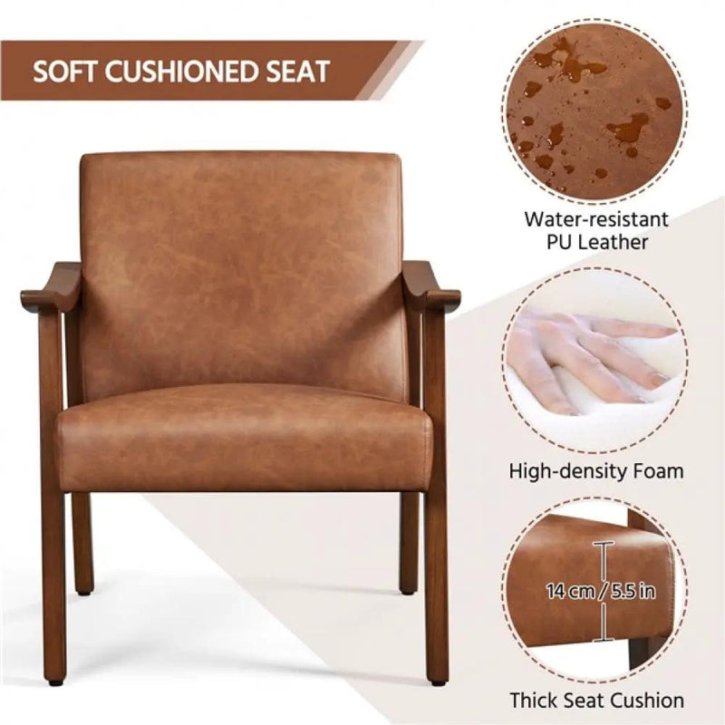 Mid-Century Modern Faux Leather Armchairs with Solid Wood Frame Accent Chair – view 6