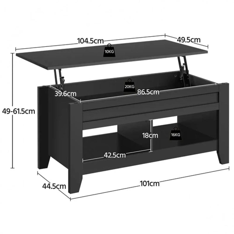 Shaker Design Lift Top Coffee Table w/Storage & 2 Open Shelves – view 6