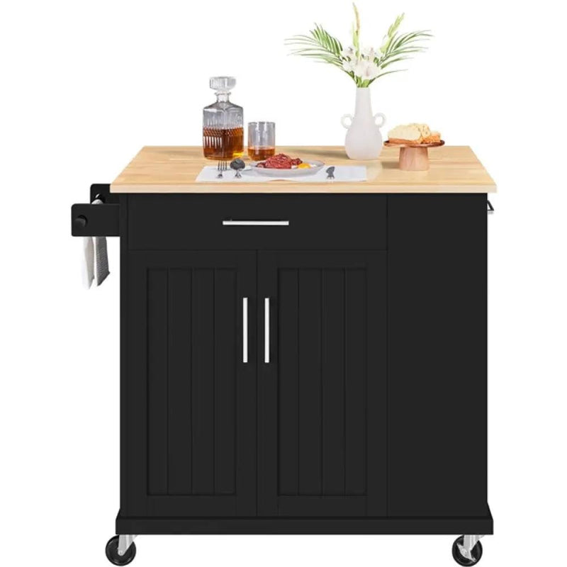 Kitchen Island Kitchen Trolley on Wheels with Drawers & Cabinet – view 6
