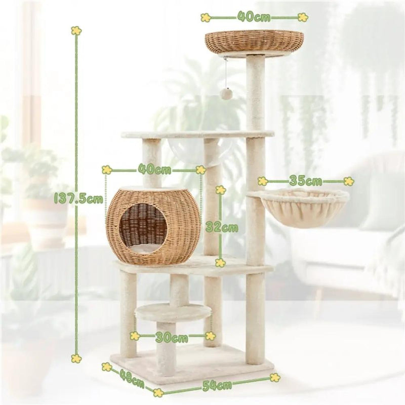 Yaheetech 54″ Tall Rattan Cat Tree Cat Tower 54″ Tall Rattan Cat Tree Cat Tower