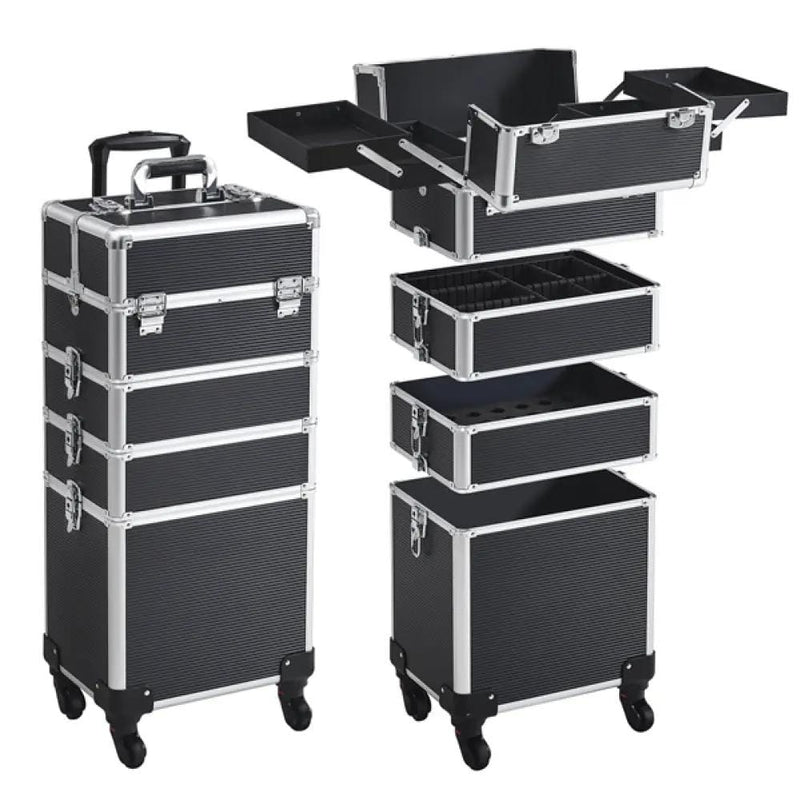 5-In-1 Professional Aluminum Rolling Cosmetic Makeup Train Cases Trolley – view 6