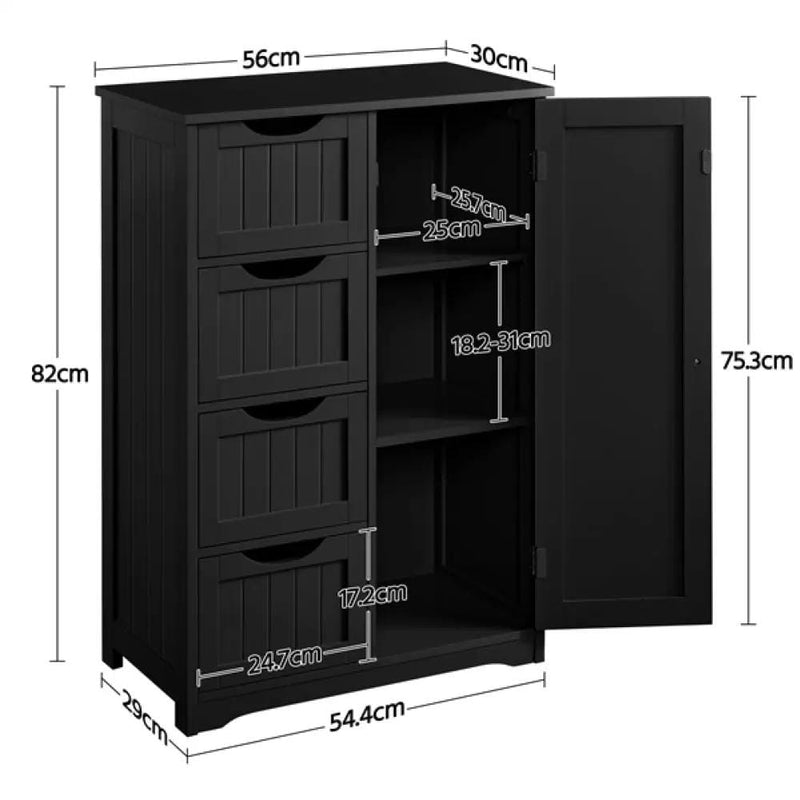 Wooden Bathroom Cabinet 4 Drawers & Cupboard Bathroom Storage Unit – view 6