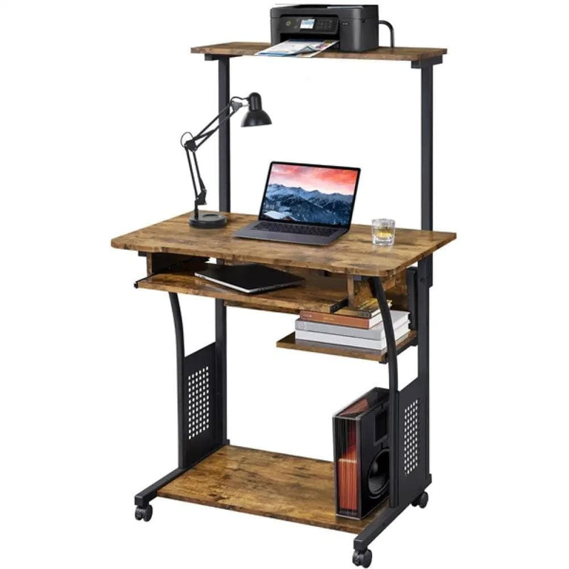3-Tier Rolling Computer Desk Study Table with Printer Shelf – view 6