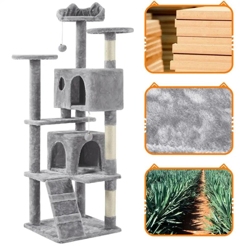 Cat Tree Condo Kitten Tree Tower w/ 2 Condos & 2 Dangling Balls & 3 Scratching Posts – view 6