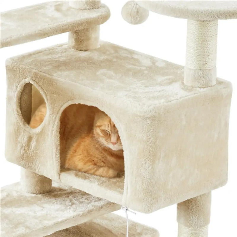 Cat Tree Condo Kitten Tree Tower w/ 2 Condos & Dangling Ball & Round Platform & Ladder – view 6