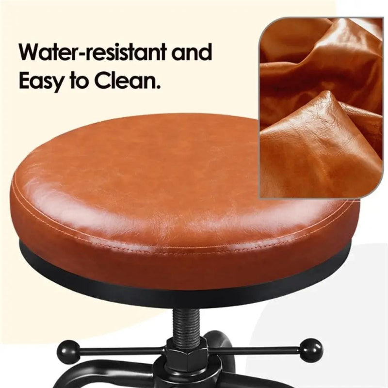 Vintage Industrial Bar Stool Rustic Swivel Bar Stool Round Faux Leather Metal Stool – view 7