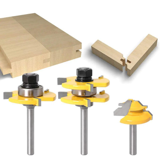 Tongue and Groove Router Bit Set 1/4'' Shank T-type Woodwork Milling Cutter 3pcs – view 1