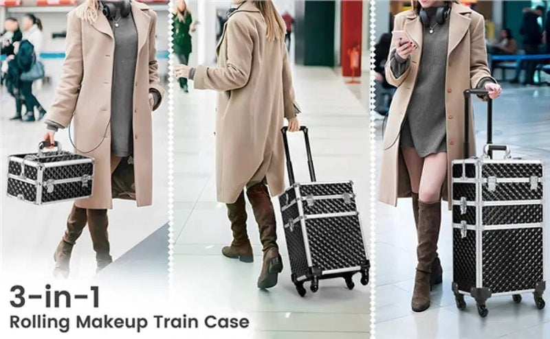 3-in-1 Rolling Makeup Train Case Portable Cosmetic Trolley – view 7