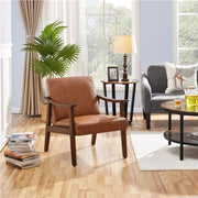 Mid-Century Modern Faux Leather Armchairs with Solid Wood Frame Accent Chair – view 7