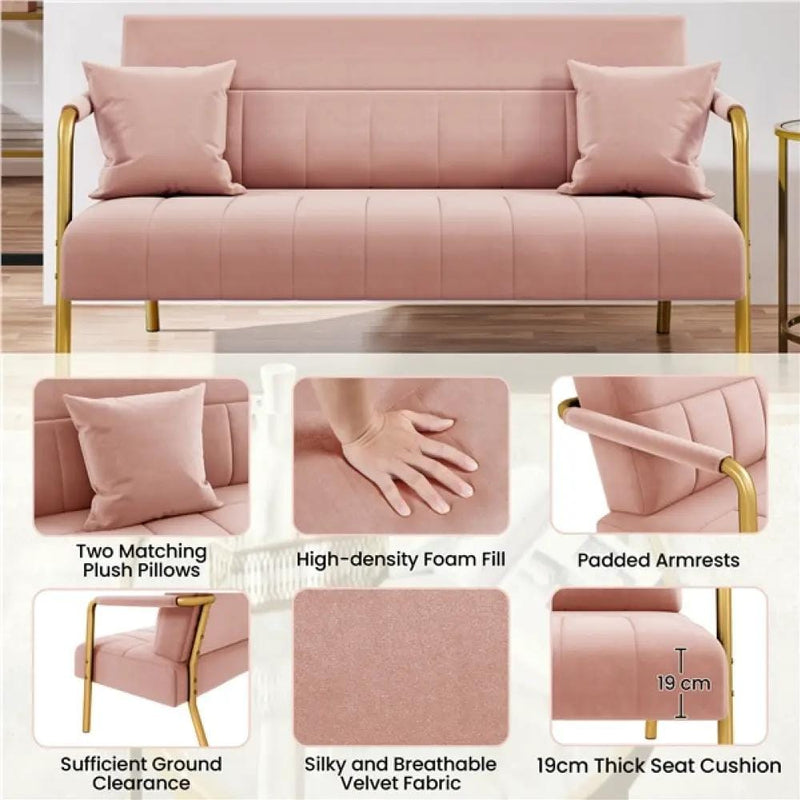 Yaheetech Upholstered Sofa Couch with Gold-tone Metal Arms and Legs Upholstered Sofa Couch with Gold-tone Metal Arms and Legs
